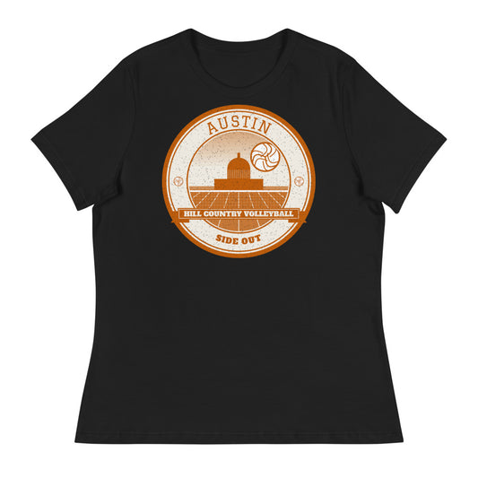 Austin Hill Country Volleyball Women's Tee in black, front