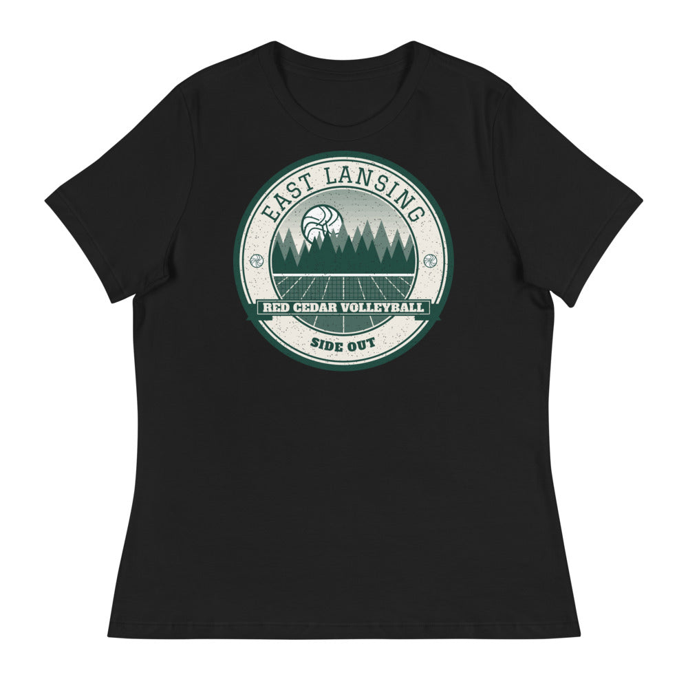 East Lansing Red Cedar Volleyball Women's Tee in black, front