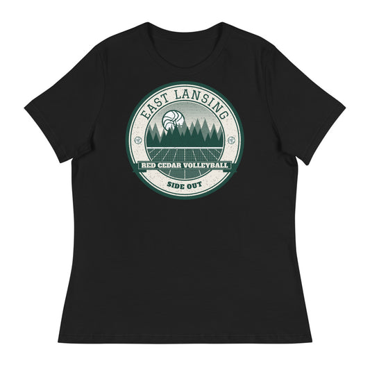 East Lansing Red Cedar Volleyball Women's Tee in black, front