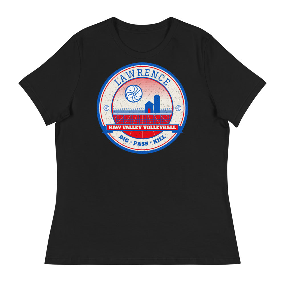 Lawrence Kaw Valley Volleyball Women's Tee in black, front