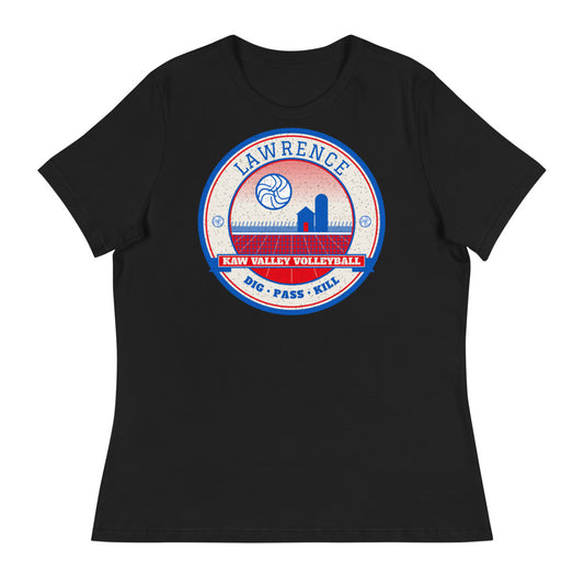 Lawrence Kaw Valley Volleyball Women's Tee in black, front