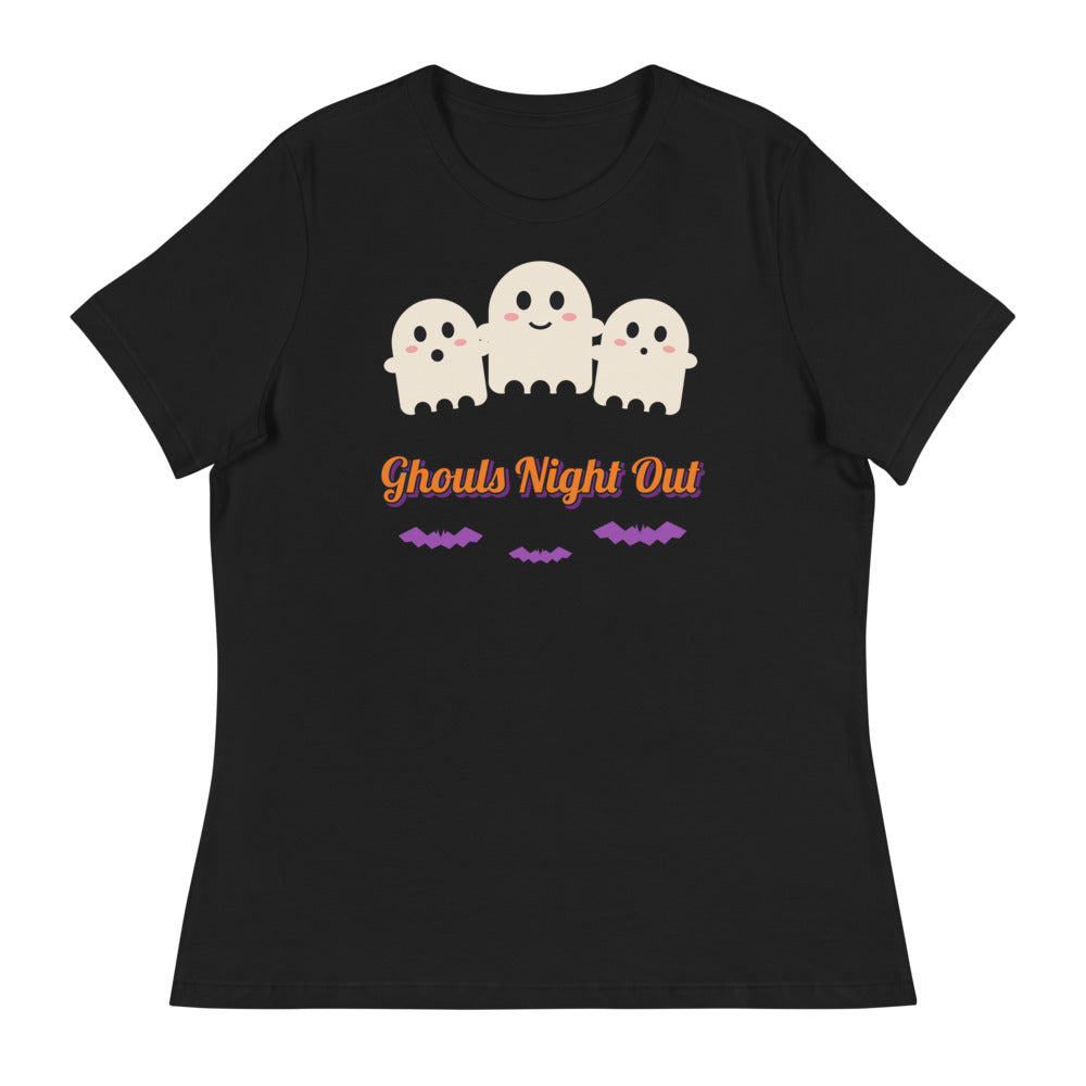 Women's Ghouls Night Out Relaxed Tee in black, design printed on the front, front view