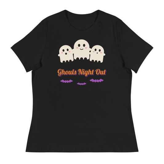 Women's Ghouls Night Out Relaxed Tee in black, design printed on the front, front view