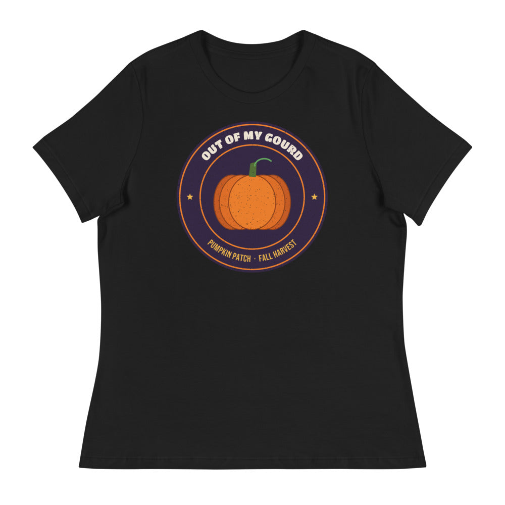 Women's Out of My Gourd Relaxed Tee in black, design printed on the front, front view