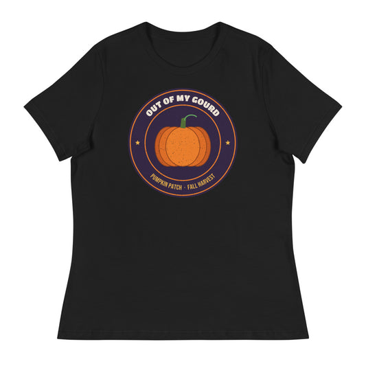 Women's Out of My Gourd Relaxed Tee in black, design printed on the front, front view