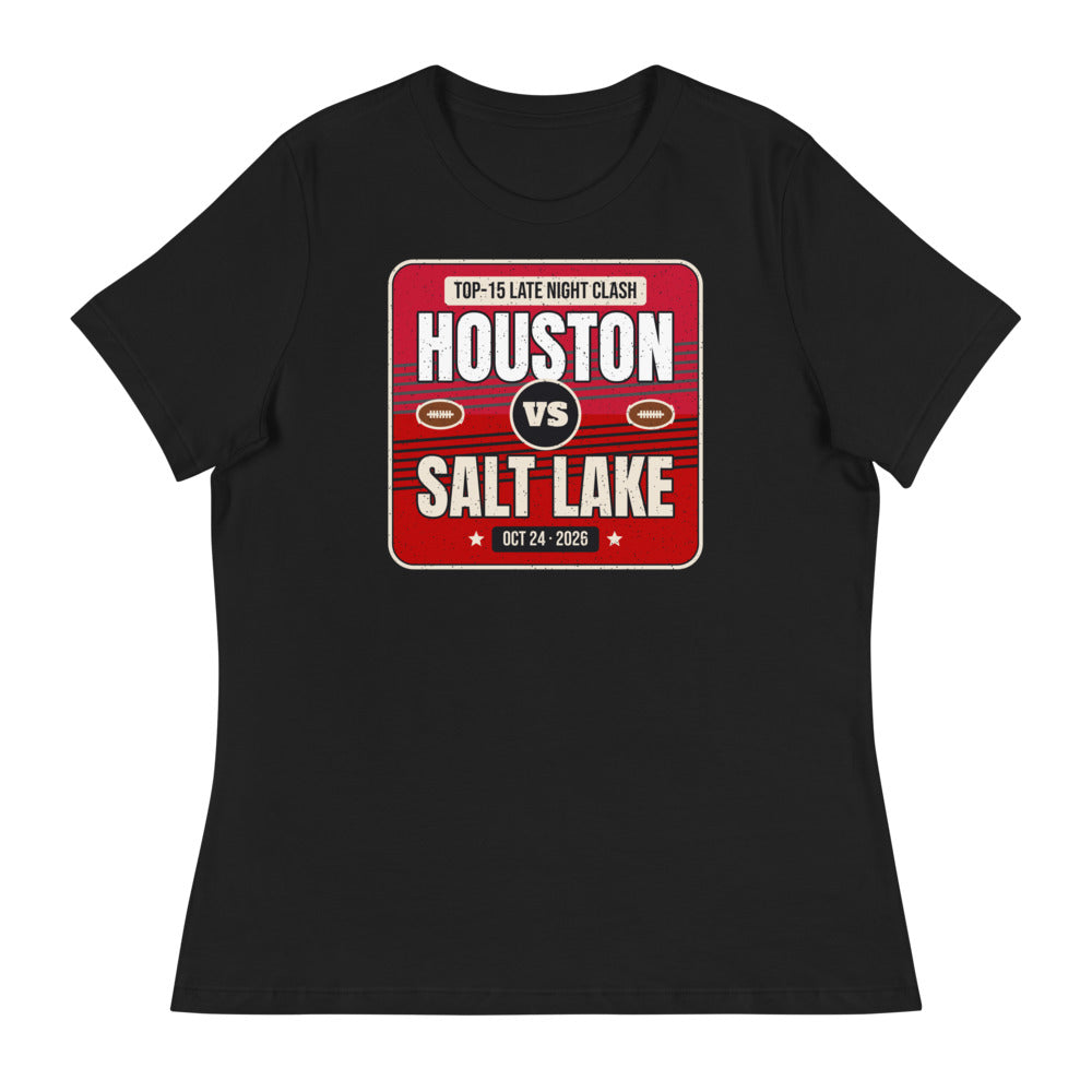 Women's Houston vs. Salt Lake Showdown 2026 Relaxed Tee in black, design printed on the front, front view