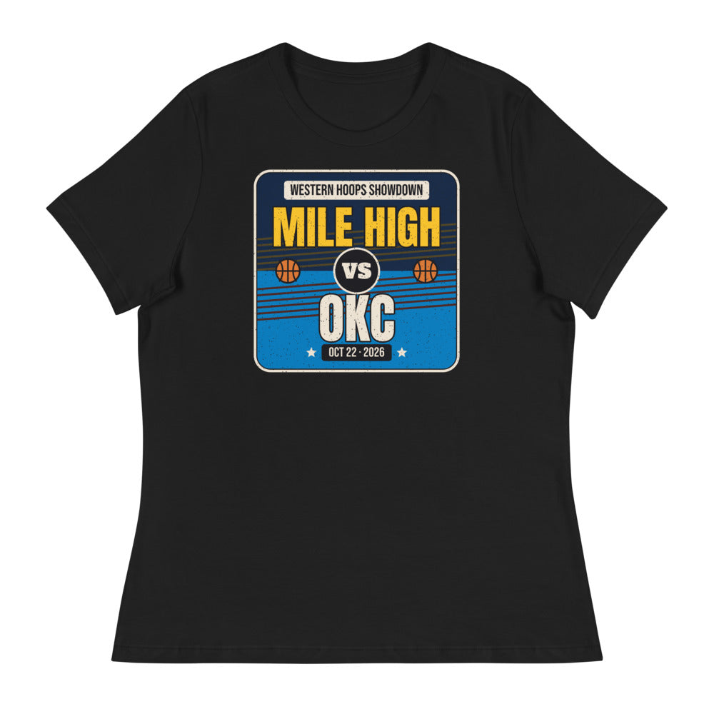 Women's Mile High vs. OKC Showdown 2026 Relaxed Tee in black, design printed on the front, front view