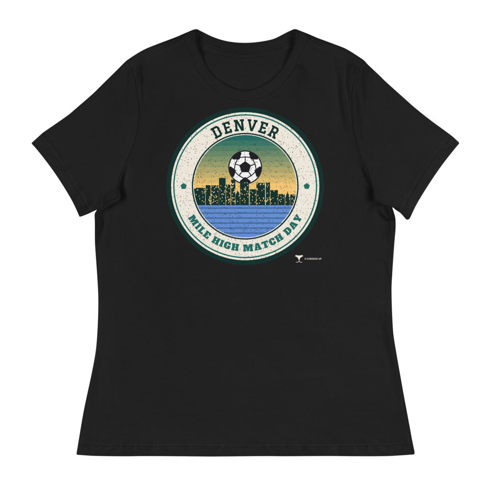 Women's Denver Mile High Match Day Relaxed Tee in black, design printed on the front, front view