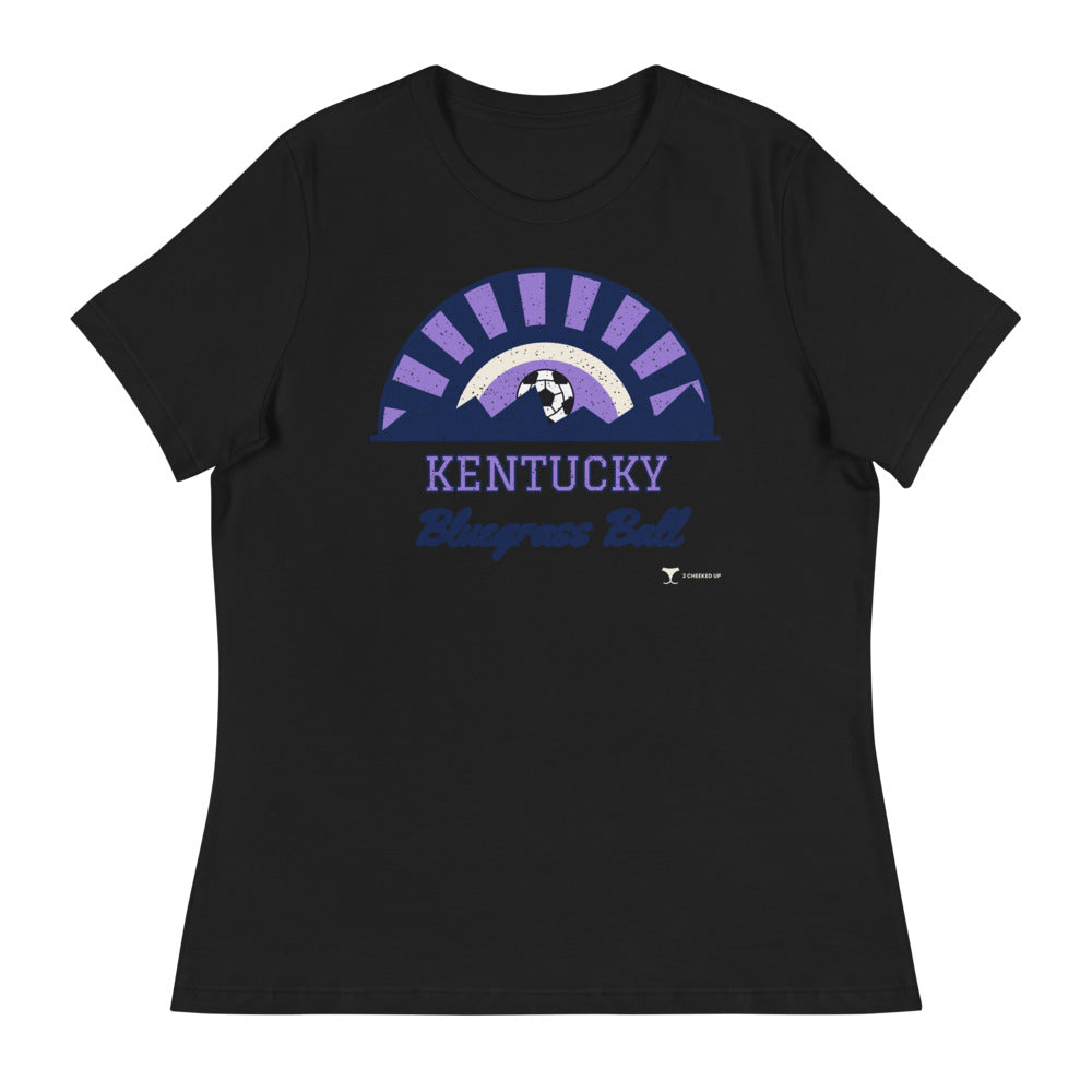 Women's Kentucky Bluegrass Ball Relaxed Tee in black, design printed on the front, front view