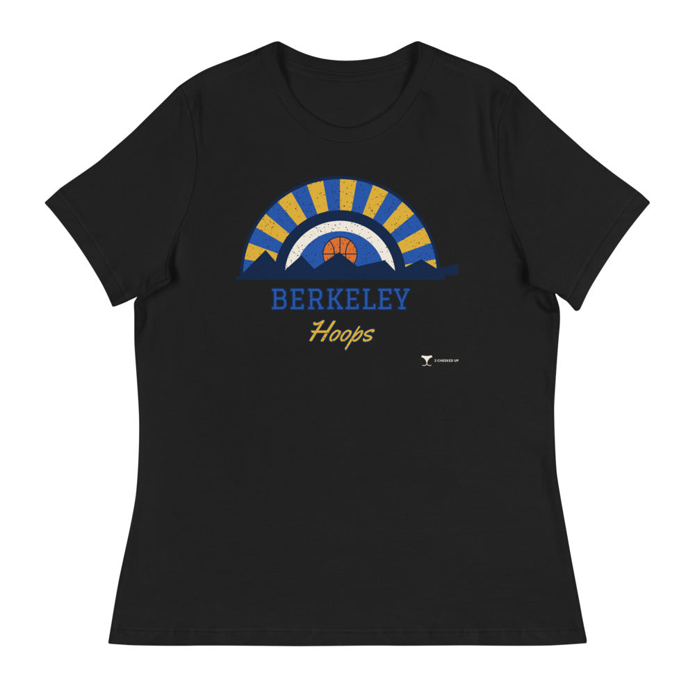 Women's Berkeley Hoops Relaxed Tee in black, design printed on the front, front view