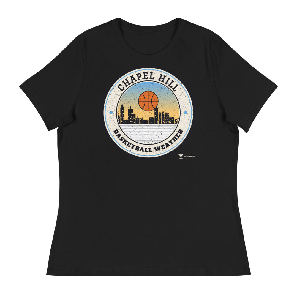 Women's Chapel Hill Basketball Weather Relaxed Tee in black, design printed on the front, front view