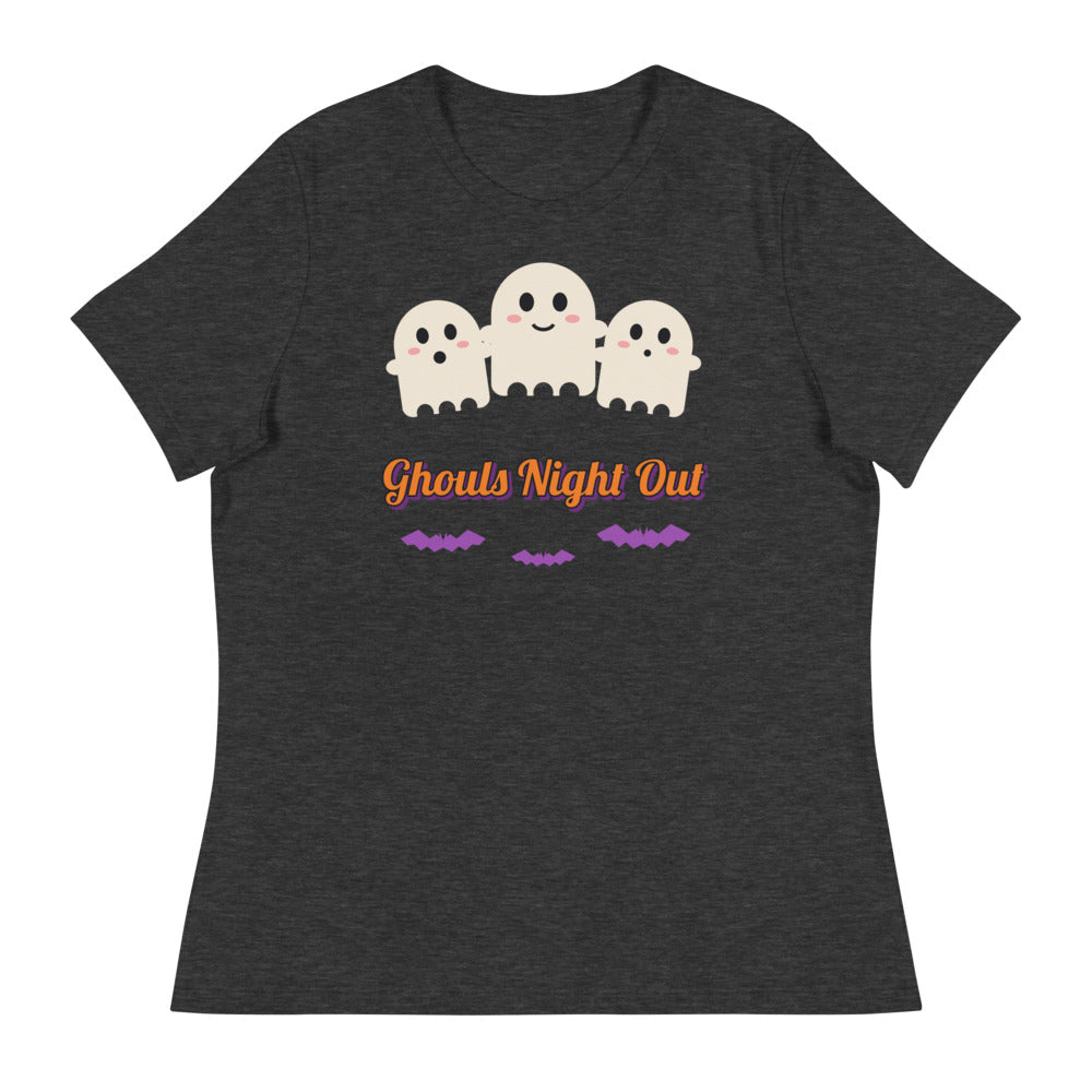 Women's Ghouls Night Out Relaxed Tee in dark grey heather, design printed on the front, front view