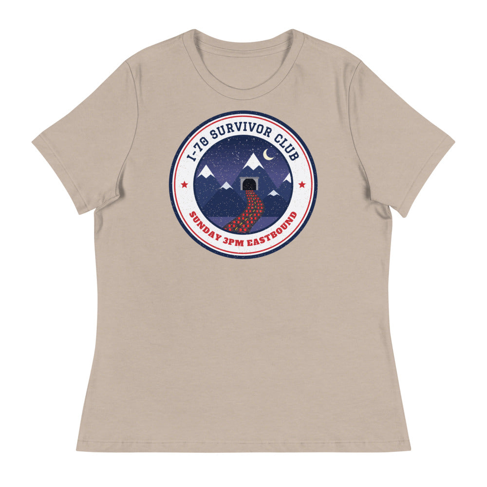 Women's I-70 Survivor Club Relaxed Tee in heather stone, front view