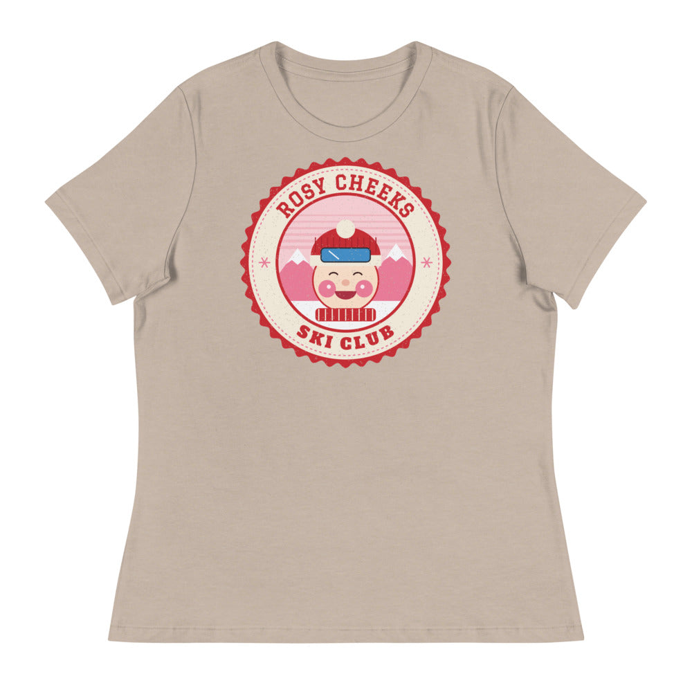 Women's Rosy Cheeks Ski Club Relaxed Tee in heather stone, front view