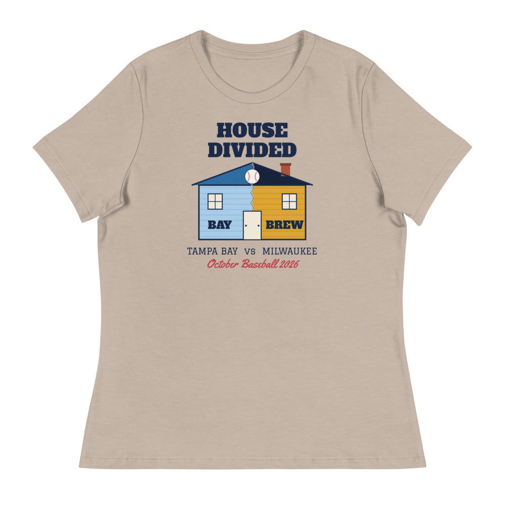 Women's House Divided Tampa Bay vs Milwaukee Relaxed Tee in heather stone, front view