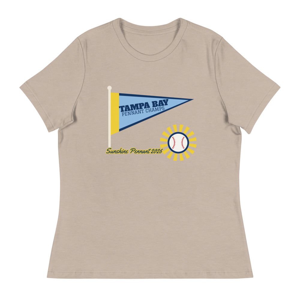 Women's Tampa Bay Sunshine Pennant 2026 Relaxed Tee in heather stone, design printed on the front, front view
