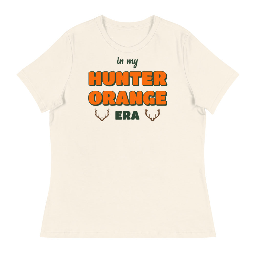 Women's In My Hunter Orange Era Relaxed Tee in natural, design printed on the front, front view