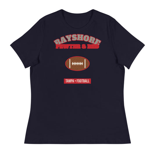 Women's Bayshore Pewter & Red Football Tee in navy, front