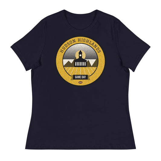 Women's Black & Gold Hudson Highlands Game Day Tee in navy, front