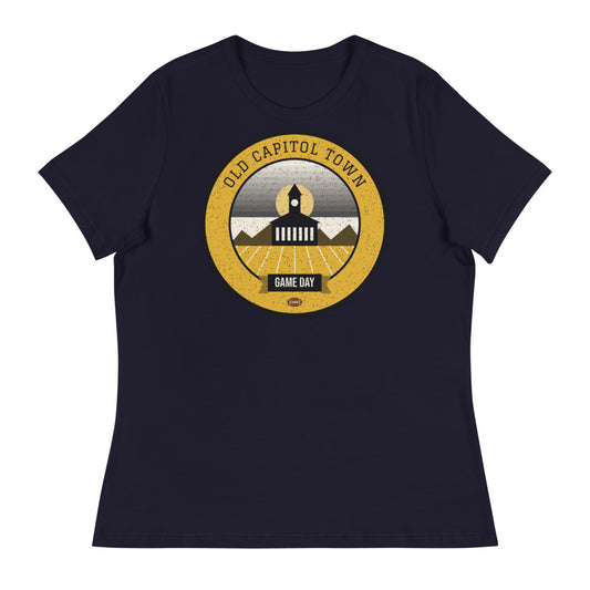 Women's Black & Gold Old Capitol Game Day Tee in navy, front