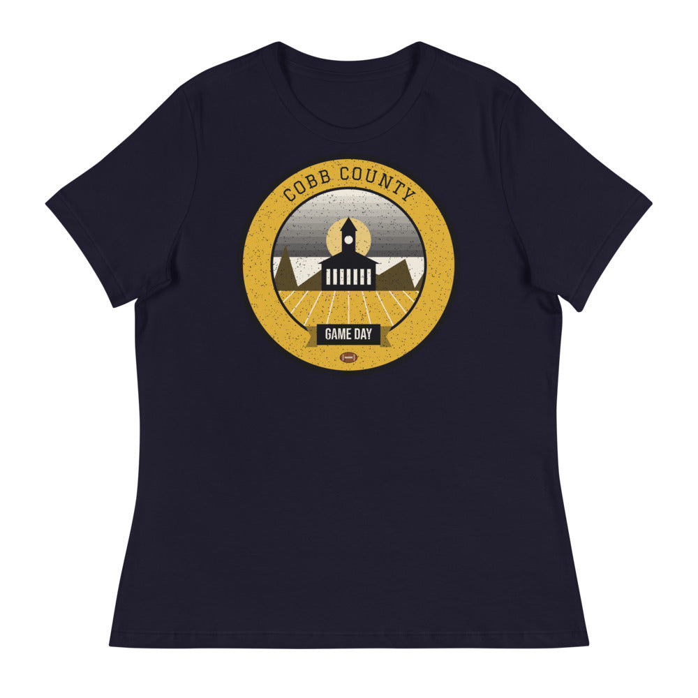 Women's Black & Gold Cobb County Game Day Tee in navy, front