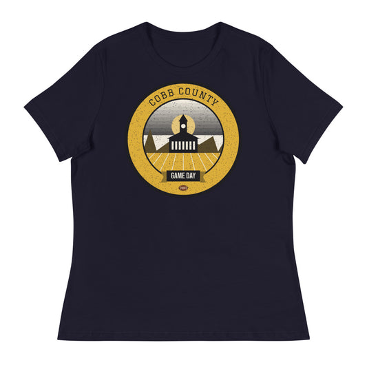 Women's Black & Gold Cobb County Game Day Tee in navy, front