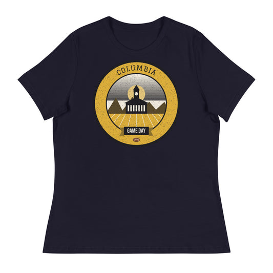 Women's Black & Gold Columns Game Day Tee in navy, front