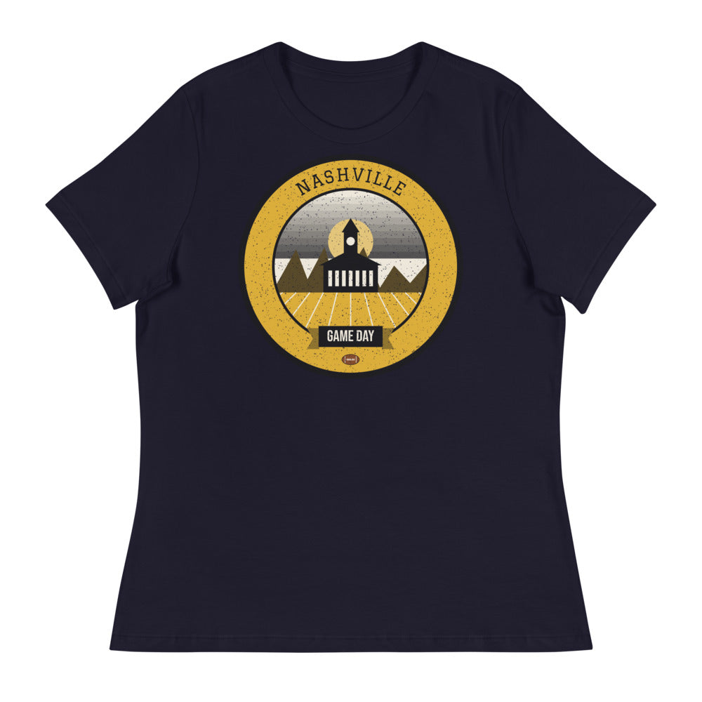 Women's Black & Gold Honky-Tonk Game Day Tee in navy, front