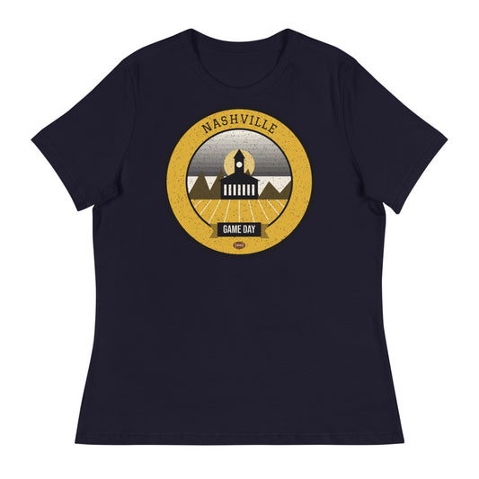 Women's Black & Gold Honky-Tonk Game Day Tee in navy, front