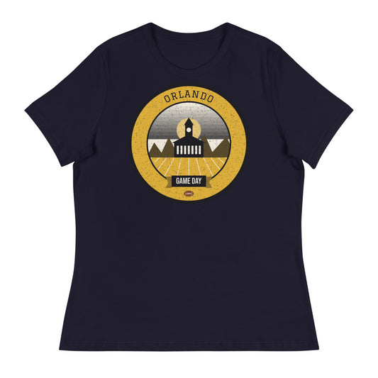 Women's Black & Gold Space Coast Game Day Tee in navy, front