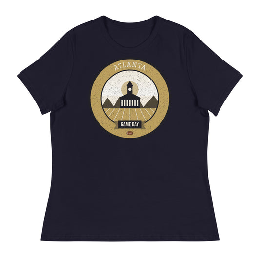 Women's Old Gold Midtown Game Day Tee in navy, front