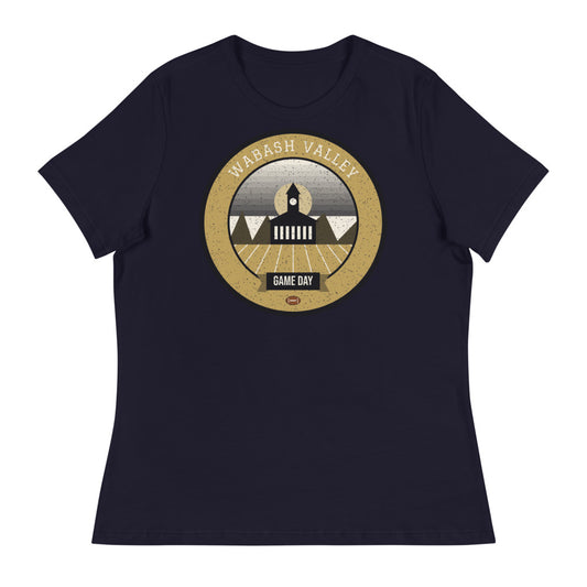 Women's Old Gold & Black Wabash Game Day Tee in navy, front