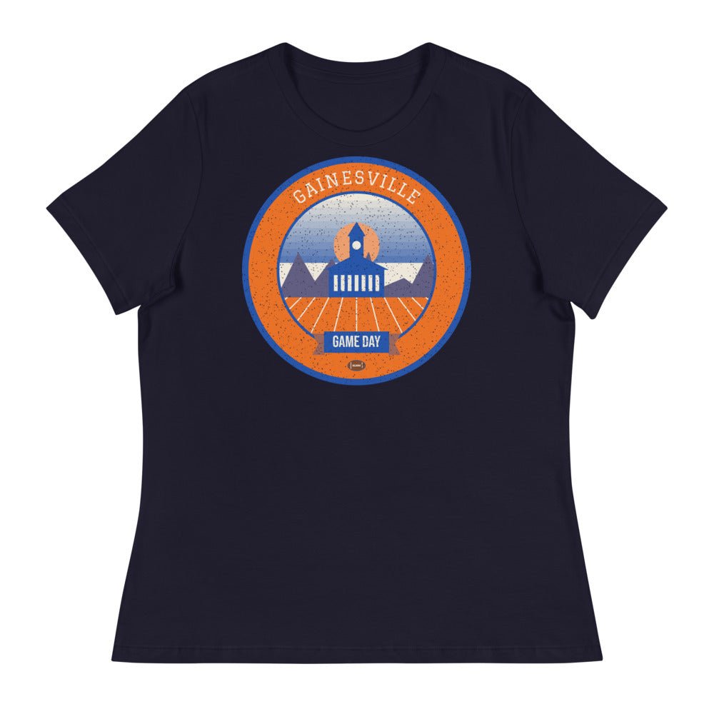 Women's Orange & Blue Marsh Game Day Tee in navy, front