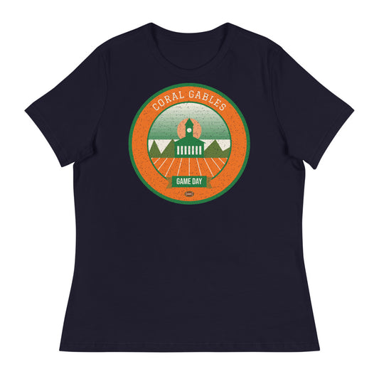 Women's Orange & Green Coral Gables Game Day Tee in navy, front