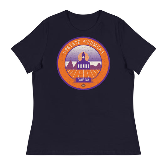 Women's Orange & Purple Lakeside Game Day Tee in navy, front