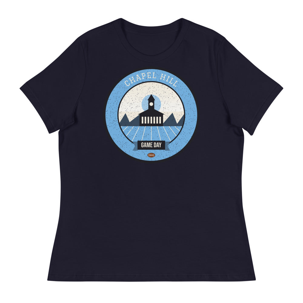 Women's Sky Blue Dogwood Game Day Tee in navy, front