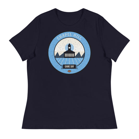 Women's Sky Blue Dogwood Game Day Tee in navy, front