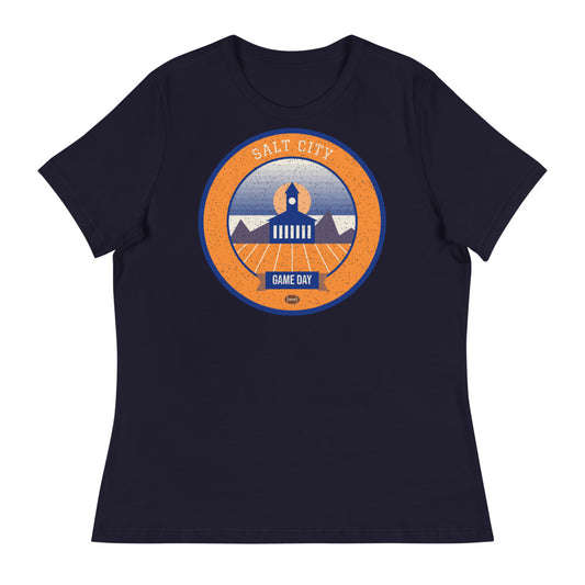 Women's Tangerine Lake-Effect Game Day Tee in navy, front