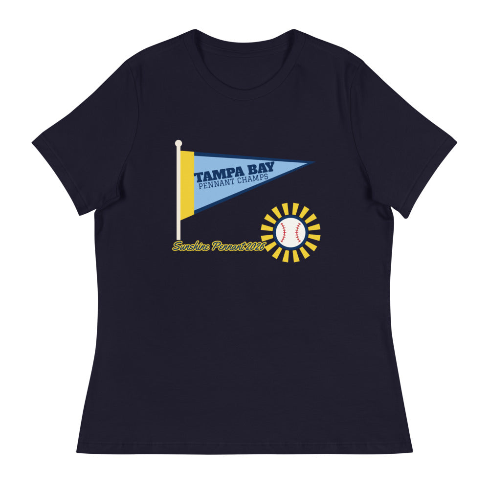 Women's Tampa Bay Sunshine Pennant 2026 Relaxed Tee in navy, design printed on the front, front view