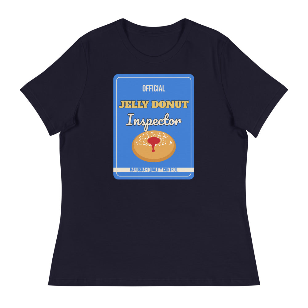 Women's Jelly Donut Inspector Relaxed Tee in navy, design printed on the front, front view