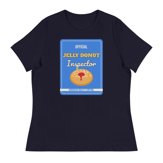 Women's Jelly Donut Inspector Relaxed Tee in navy, design printed on the front, front view