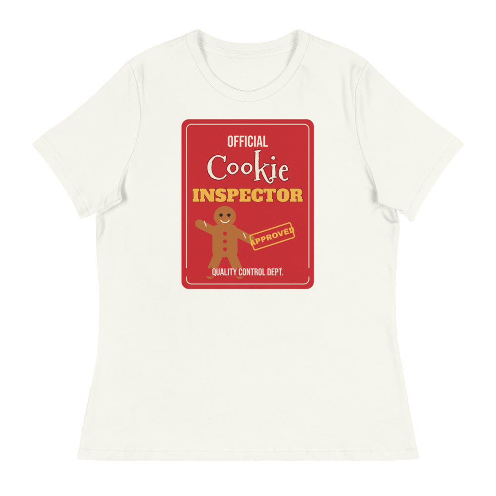 Women's Cookie Inspector Relaxed Tee in vintage white, design printed on the front, front view