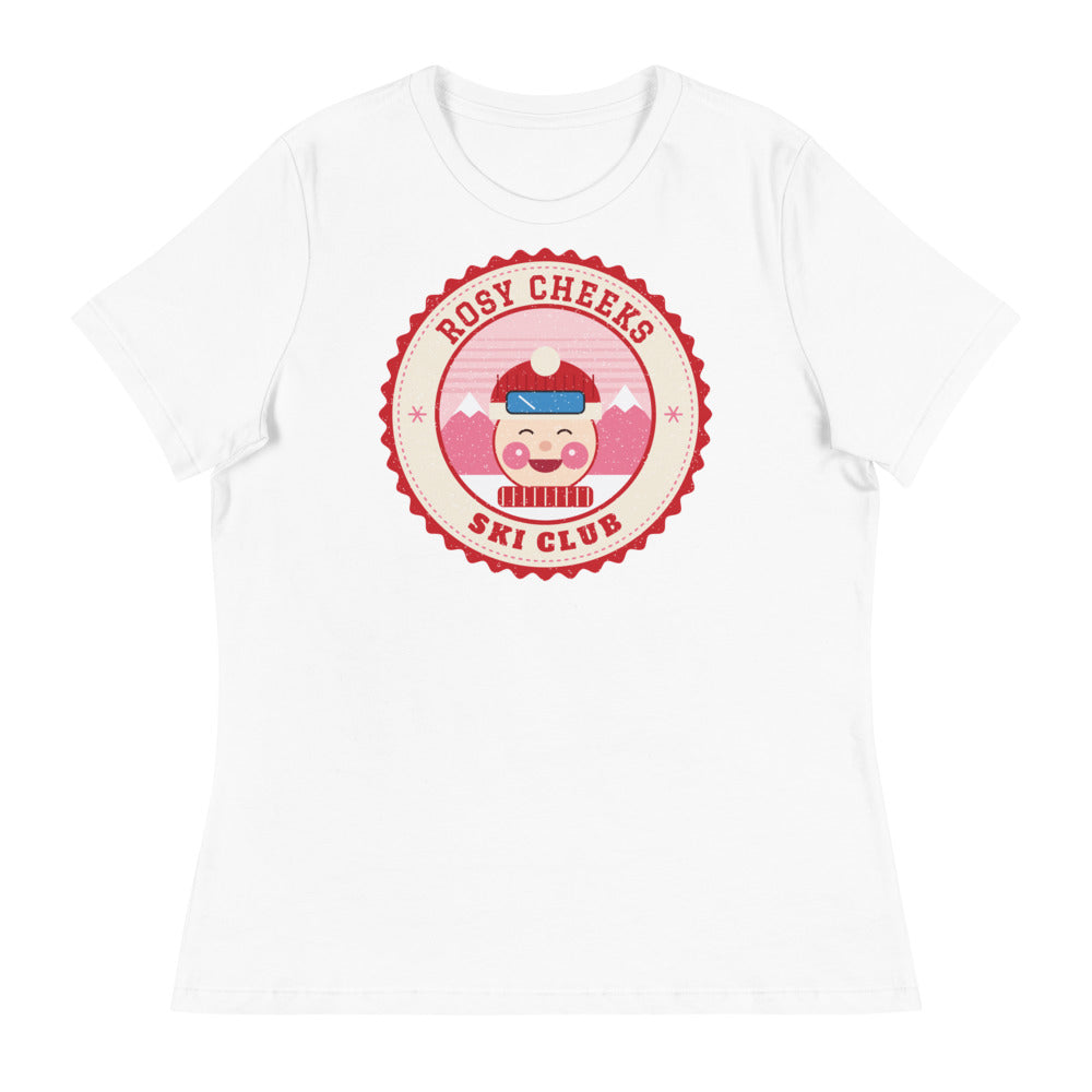Women's Rosy Cheeks Ski Club Relaxed Tee in white, front view