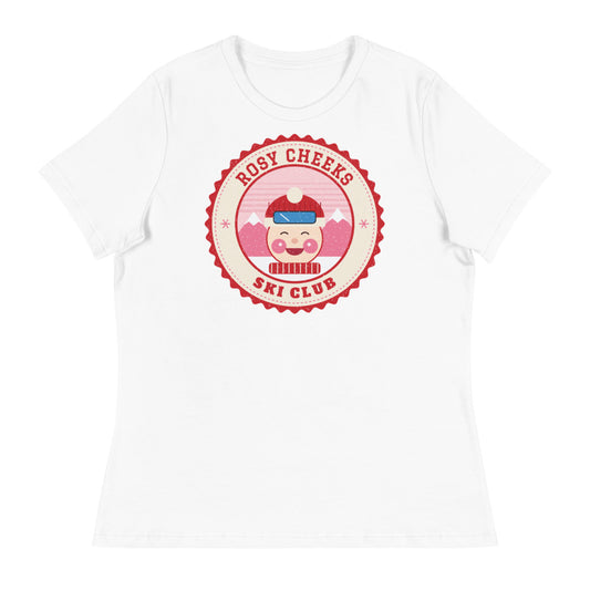 Women's Rosy Cheeks Ski Club Relaxed Tee in white, front view