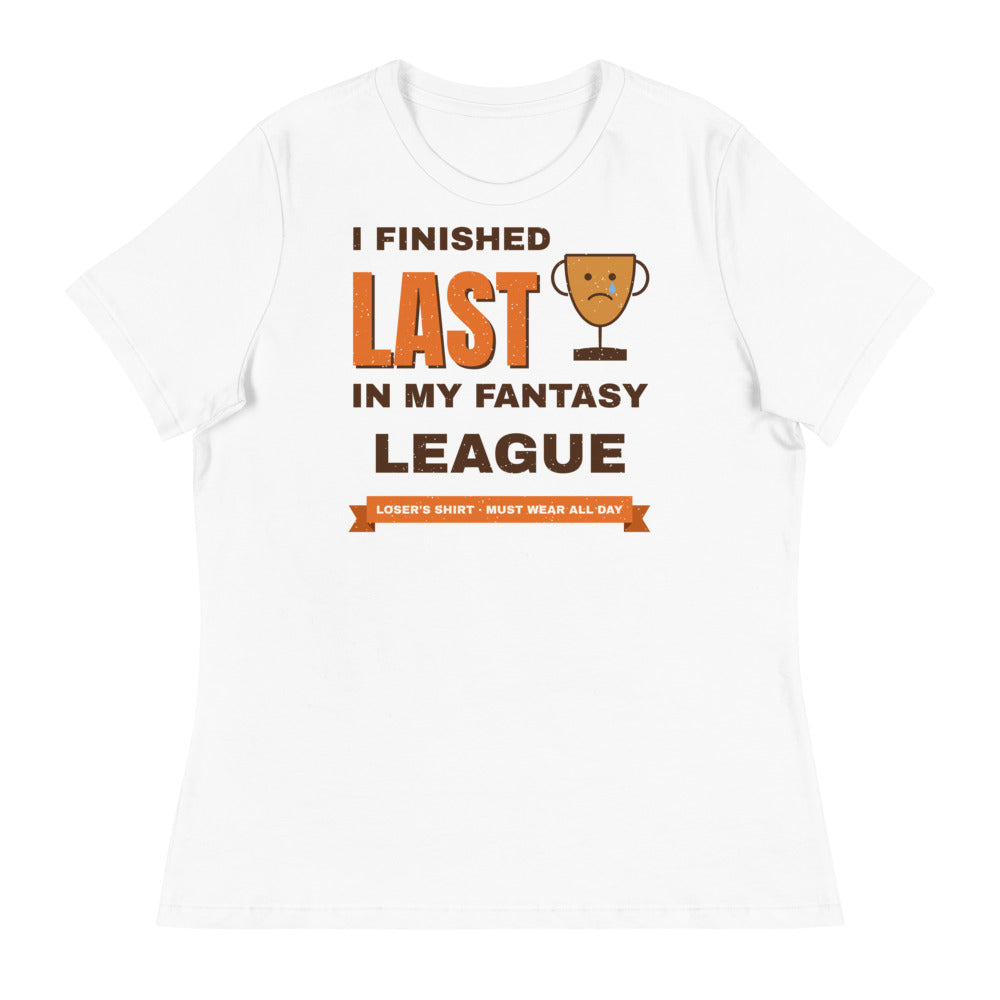 Women's I Finished Last in My Fantasy League Relaxed Tee in white, front view