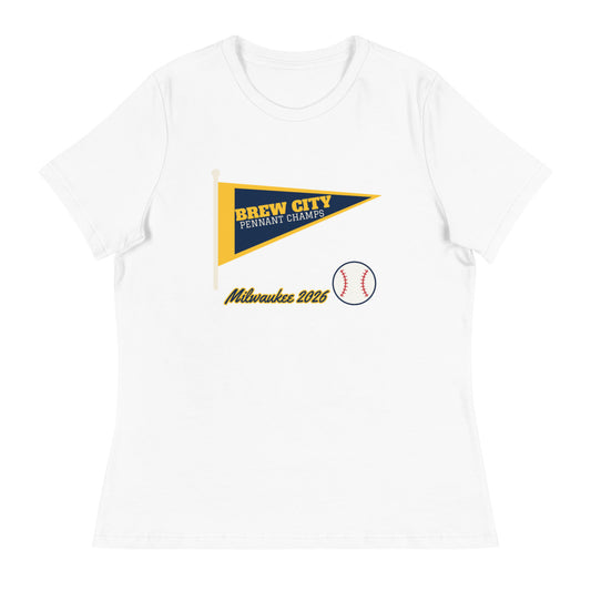 Women's Brew City Pennant 2026 Relaxed Tee in white, design printed on the front, front view