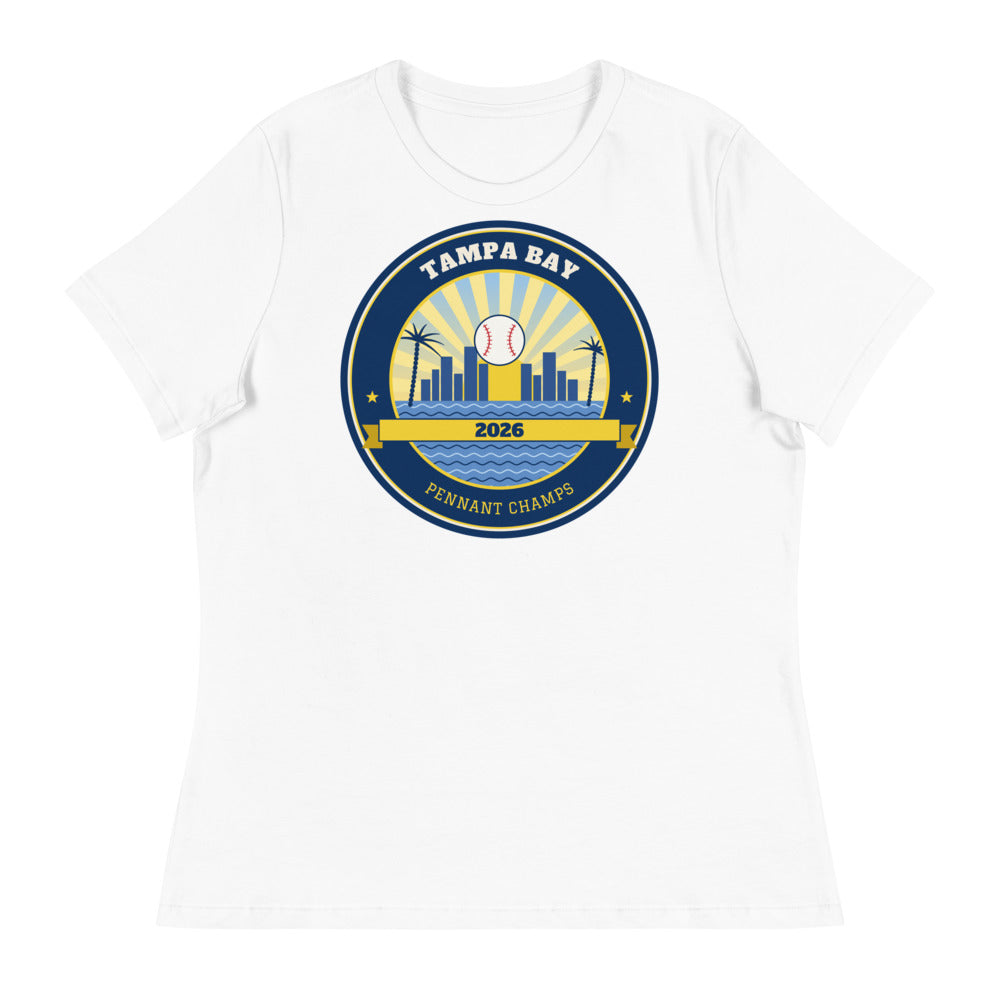 Women's Tampa Bay 2026 Pennant Champs Relaxed Tee in white, design printed on the front, front view