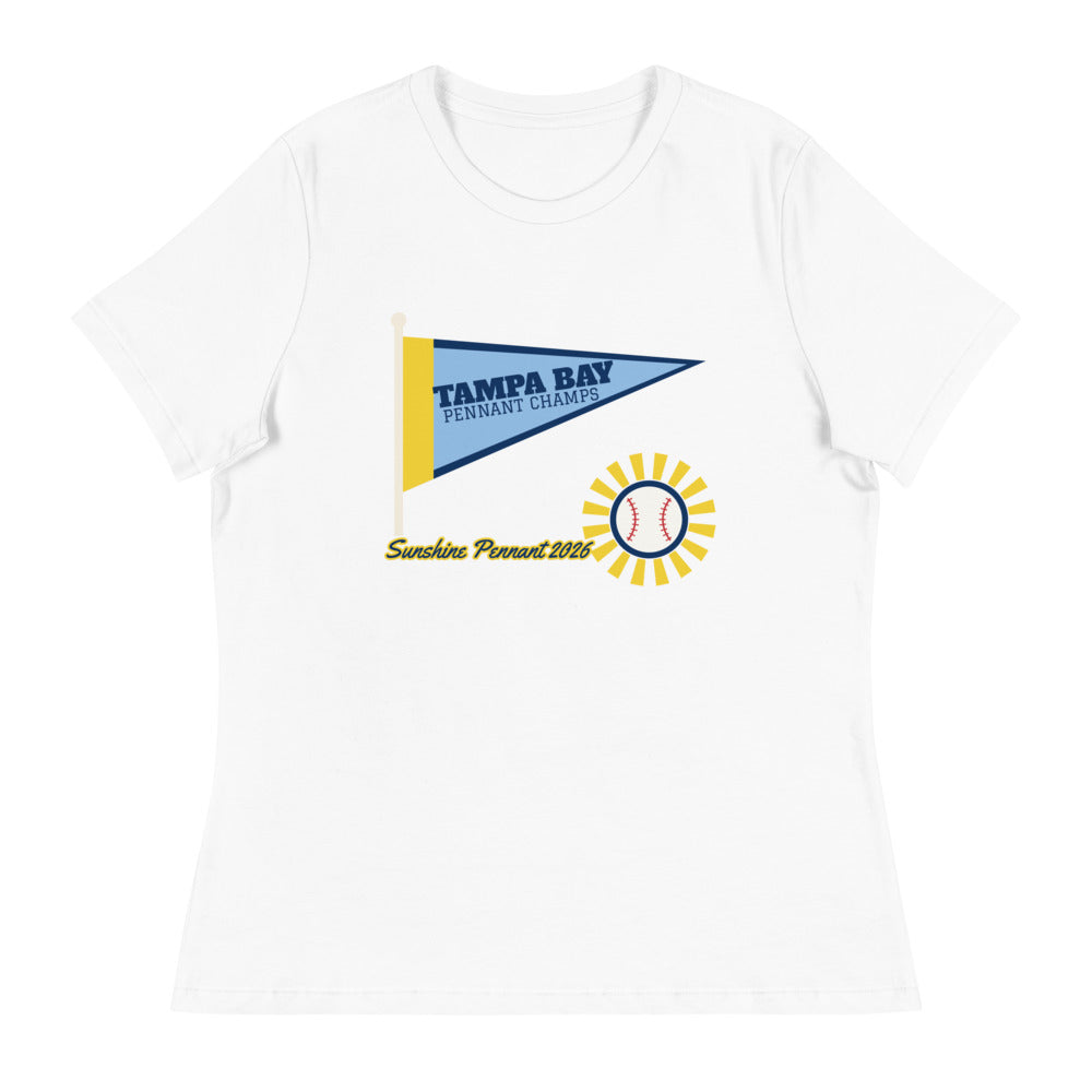 Women's Tampa Bay Sunshine Pennant 2026 Relaxed Tee in white, design printed on the front, front view