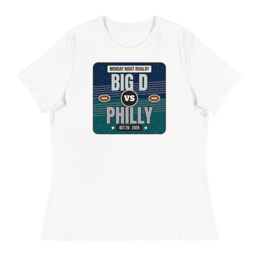 Women's Big D vs. Philly Rivalry 2026 Relaxed Tee in white, design printed on the front, front view