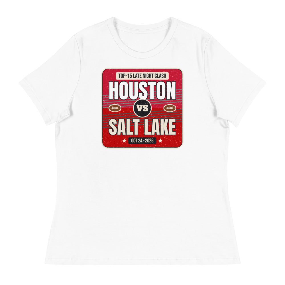 Women's Houston vs. Salt Lake Showdown 2026 Relaxed Tee in white, design printed on the front, front view